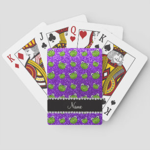 Personalised name indigo purple glitter frogs playing cards