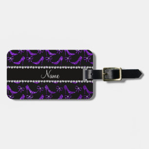 Personalised name indigo purple glitter high heels luggage tag