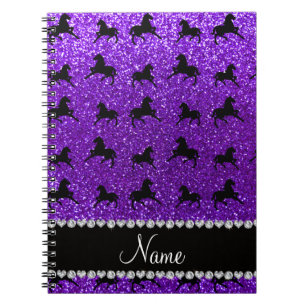 Personalised name indigo purple glitter horses notebook