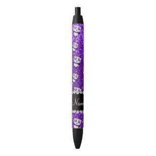Personalised name indigo purple glitter pandas black ink pen