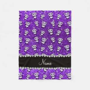 Personalised name indigo purple glitter pandas fleece blanket