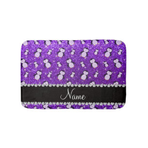 Personalised name indigo purple glitter penguins bath mat