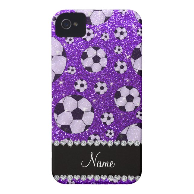 Personalised name indigo purple glitter soccer Case-Mate iPhone case (Back)