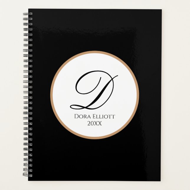Personalised Name & Initial Black Hard/Soft Cover Planner (Front)