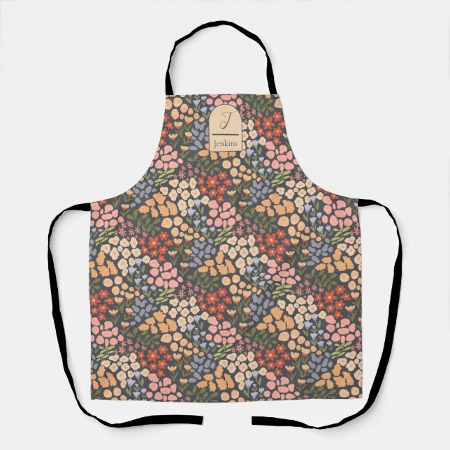 Personalised Name & Initial Floral Apron  (Front)