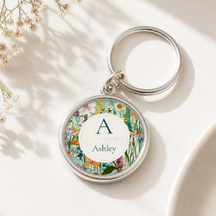 Personalised Name Initial Floral Gift for Her Key Ring