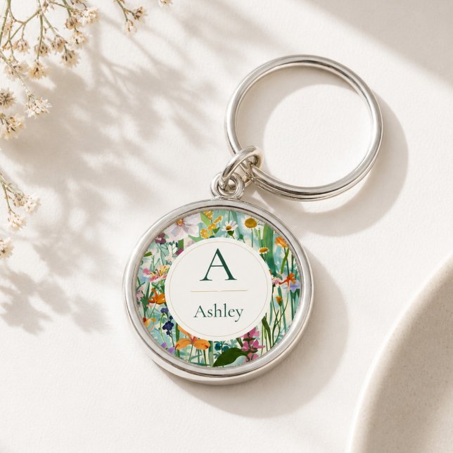 Personalised Name Initial Floral Gift for Her Key Ring (Creator Uploaded)