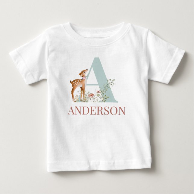 Personalised Name Initial Letter A Baby T-Shirt (Front)