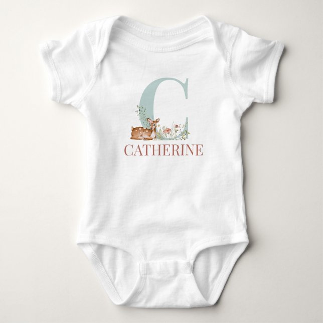Personalised Name Initial Letter C Baby Bodysuit (Front)
