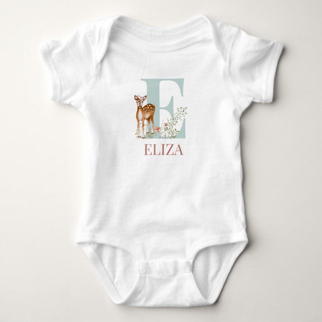Personalised Name Initial Letter E Baby Bodysuit (Front)