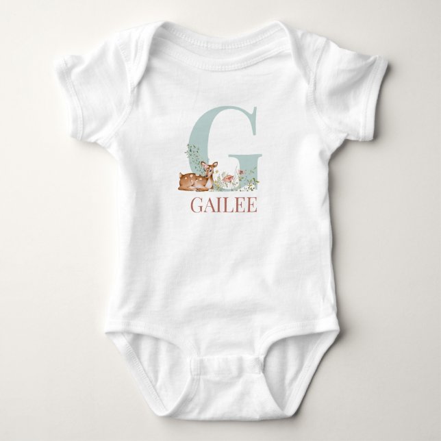 Personalised Name Initial Letter G Baby Bodysuit (Front)