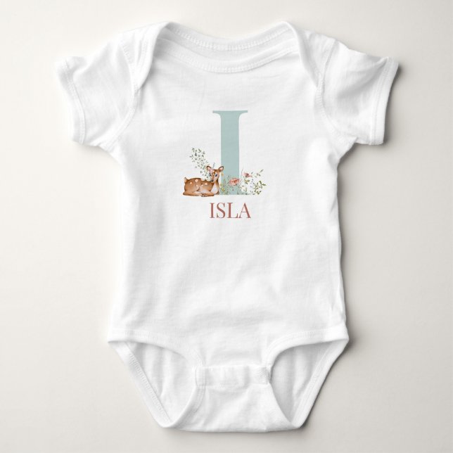 Personalised Name Initial Letter I Baby Bodysuit (Front)