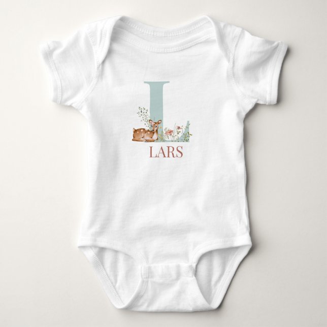 Personalised Name Initial Letter L Baby Bodysuit (Front)