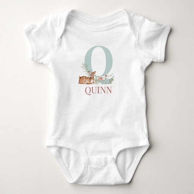 Personalised Name Initial Letter Q Baby Bodysuit (Front)