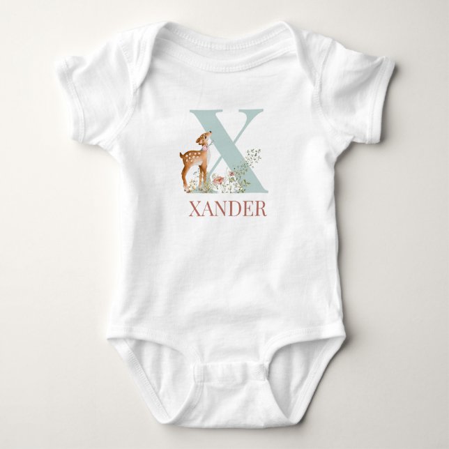 Personalised Name Initial Letter X Baby Bodysuit (Front)