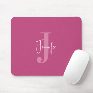 Personalised Name & Initial Modern Girly Deep Rose Mouse Mat