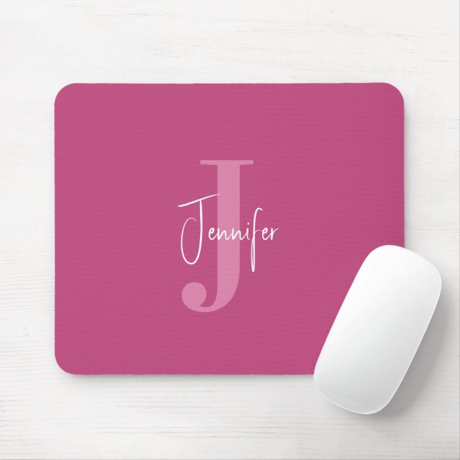 Personalised Name & Initial Modern Girly Deep Rose Mouse Mat (With Mouse)