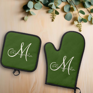 Personalised  Name Initial Monogram  Oven Mitt & Pot Holder Set