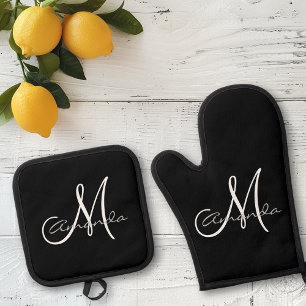Personalised  Name Initial Monogram  Oven Mitt & Pot Holder Set