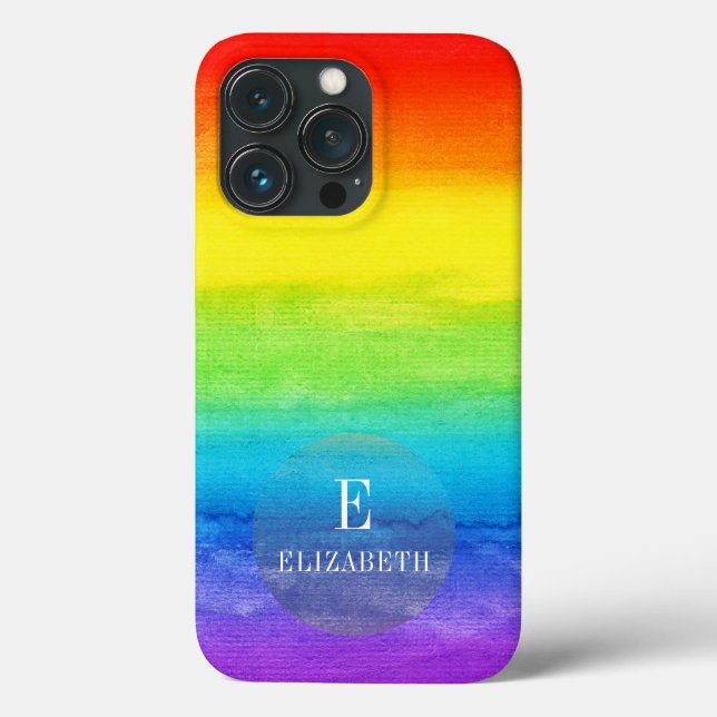 Personalised Name Initial Rainbow Watercolor Case-Mate iPhone Case (Back)