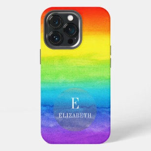 Personalised Name Initial Rainbow Watercolor iPhone 13 Pro Case