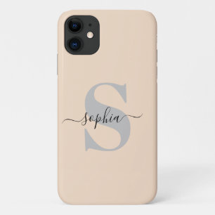 Personalised Name, Initial-Script, Linen/Silver iPhone 11 Case