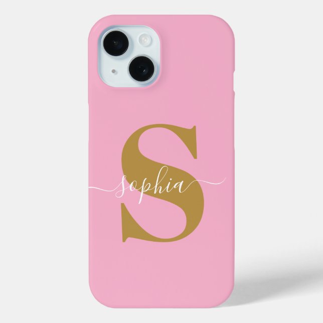 Personalised Name, Initial-Script, Pink/Gold Case- Case-Mate iPhone Case (Back)