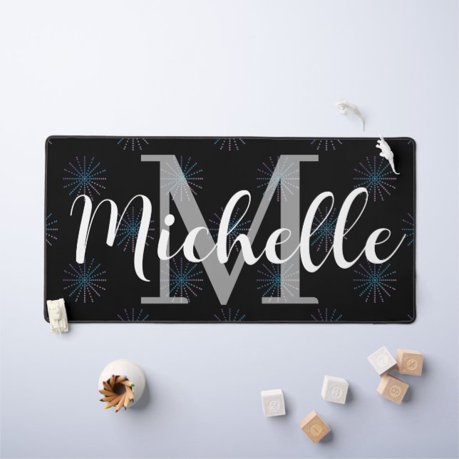 Personalised Name & Initial Starburst Pattern Desk Mat (Kids Table)