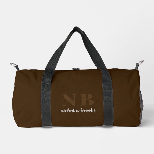 Personalised Name Initials Modern Trendy Brunette Duffle Bag (Front)