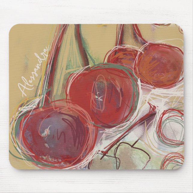 Personalised Name Initials Retro Hand Drawn Cherry Mouse Mat (Front)