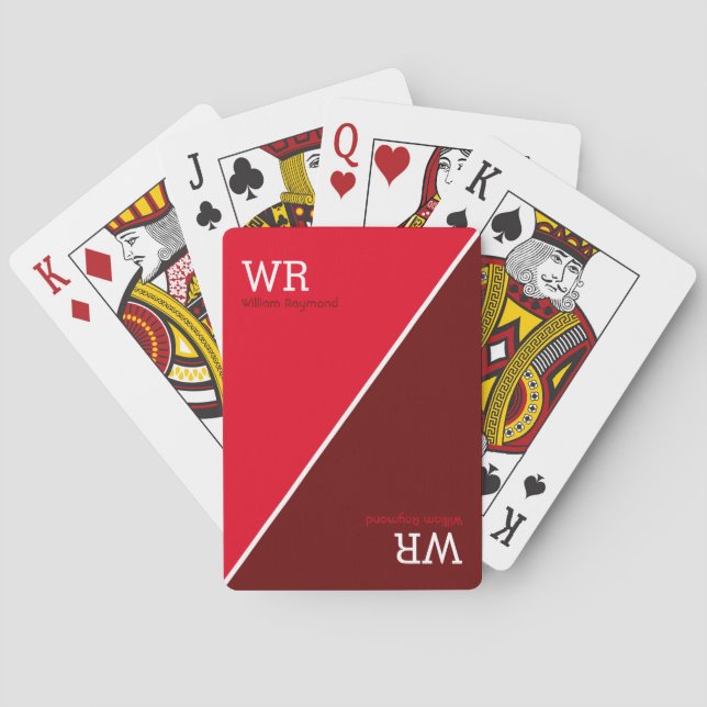 personalised name initials two-tones-red playing cards (Back)