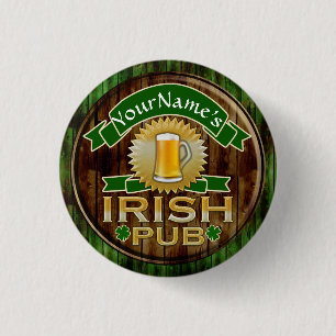 Personalised Name Irish Pub Sign St. Patrick's Day 3 Cm Round Badge