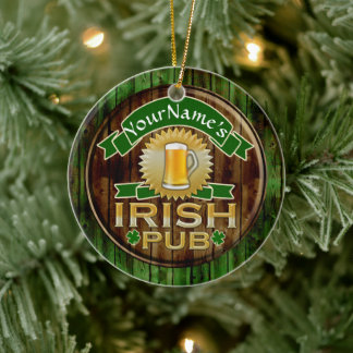 Personalised Name Irish Pub Sign St. Patrick's Day Ceramic Tree Decoration