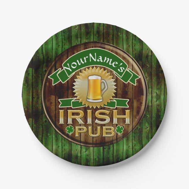 Personalised Name Irish Pub Sign St. Patrick's Day Paper Plate (Front)