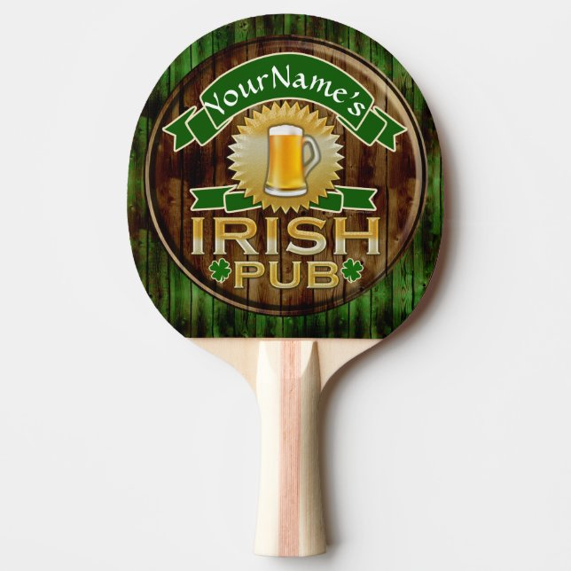 Personalised Name Irish Pub Sign St. Patrick's Day Ping Pong Paddle (Front)