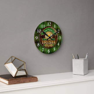 Personalised Name Irish Pub Sign St. Patrick's Day Round Clock