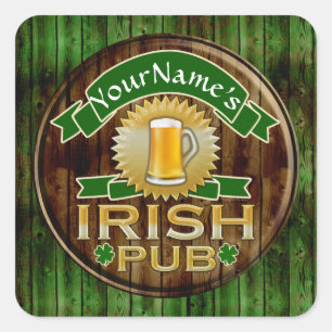 Personalised Name Irish Pub Sign St. Patrick's Day Square Sticker