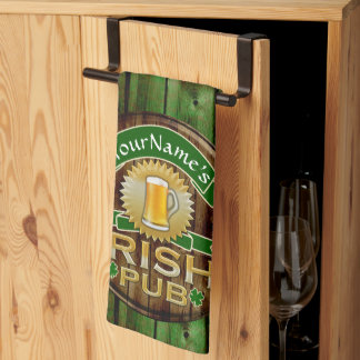 Personalised Name Irish Pub Sign St. Patrick's Day Tea Towel