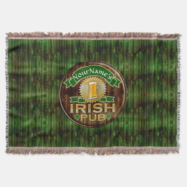 Personalised Name Irish Pub Sign St. Patrick's Day Throw Blanket (Front)