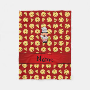 Personalised name italian chef red pizza pattern fleece blanket
