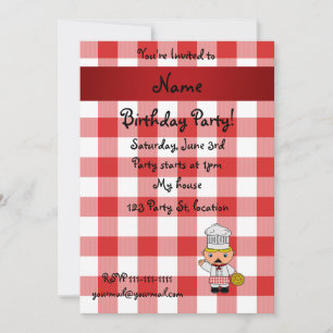 Personalised name italian chef red white checkers invitation