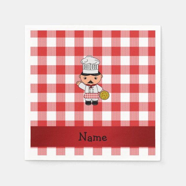 Personalised name italian chef red white checkers napkin (Front)