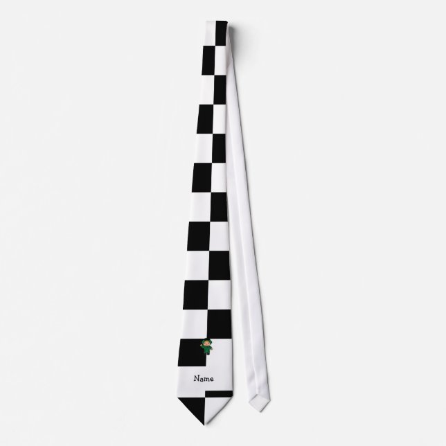 Personalised name jet pilot black white chequered tie (Front)