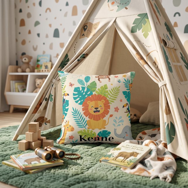Personalised Name Jungle Fun Cushion (Creator Uploaded)