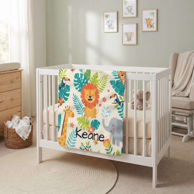 Personalised Name Jungle Fun Fleece Blanket (Creator Uploaded)