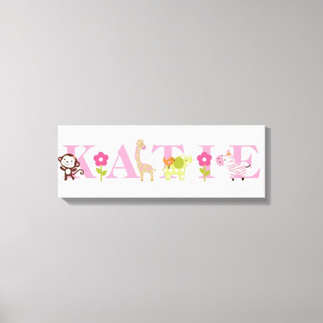 Personalised Name Jungle Girl Animals Canvas Art (Front)