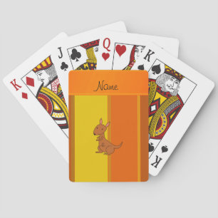 Personalised name kangaroo orange yellow stripes playing cards