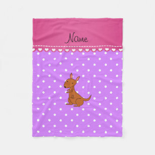 Personalised name kangaroo pastel purple white dot fleece blanket