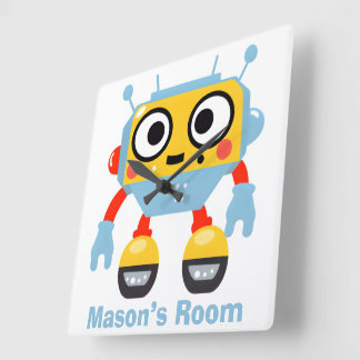 Personalised Name Kid’s Wall Clock Cute Robot