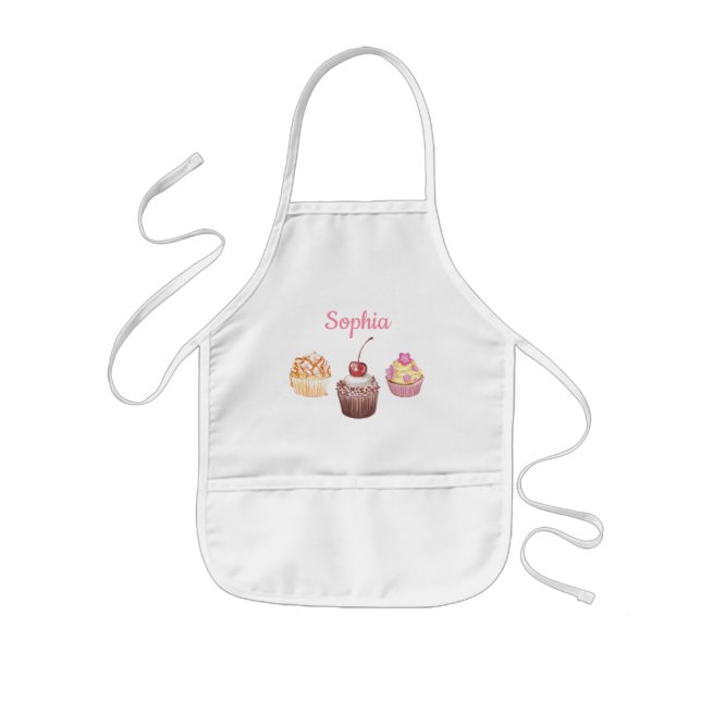 Personalised Name Kids Cupcake Baking Little Chef Kids Apron (Front)